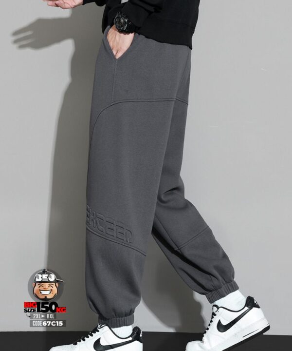 Quần dài jogger thun kiểu nối vải kẻ chỉ logo nổi exceed cá tính StreetWear