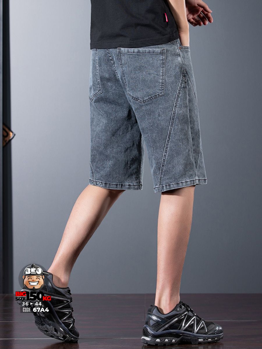 Quần short jean thun ghép nối xéo quần wax tiêu retro 4 Quần short jean thun ghép nối xéo quần wax tiêu retro - Ảnh 4