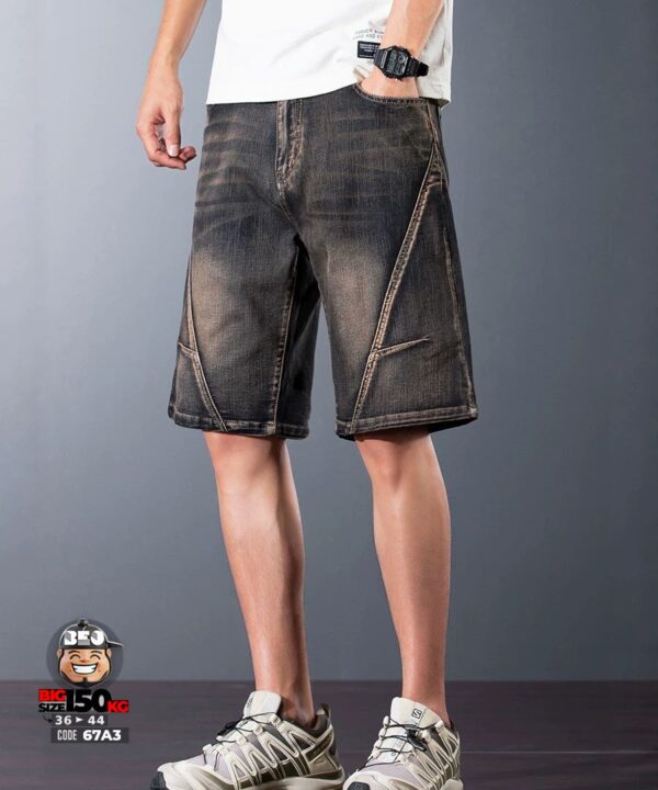 Quần short jean thun ghép nối xéo quần co giãn cá tính wax khói