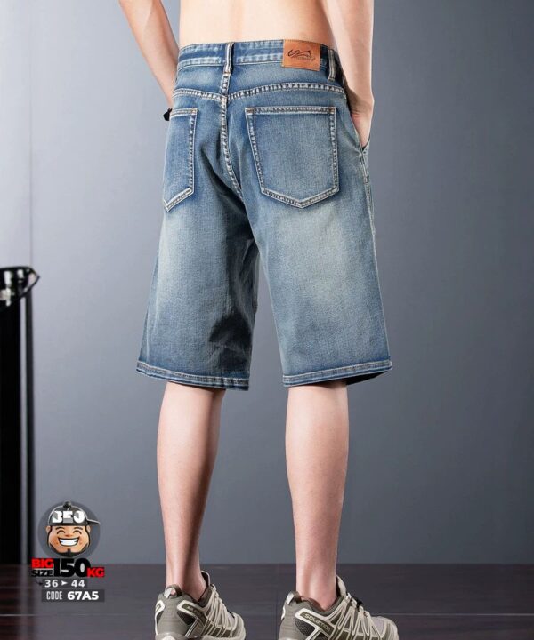 Quần short jean thun ghép khối mix logo phong cách retro 9 Quần short jean thun ghép khối mix logo phong cách retro 4
