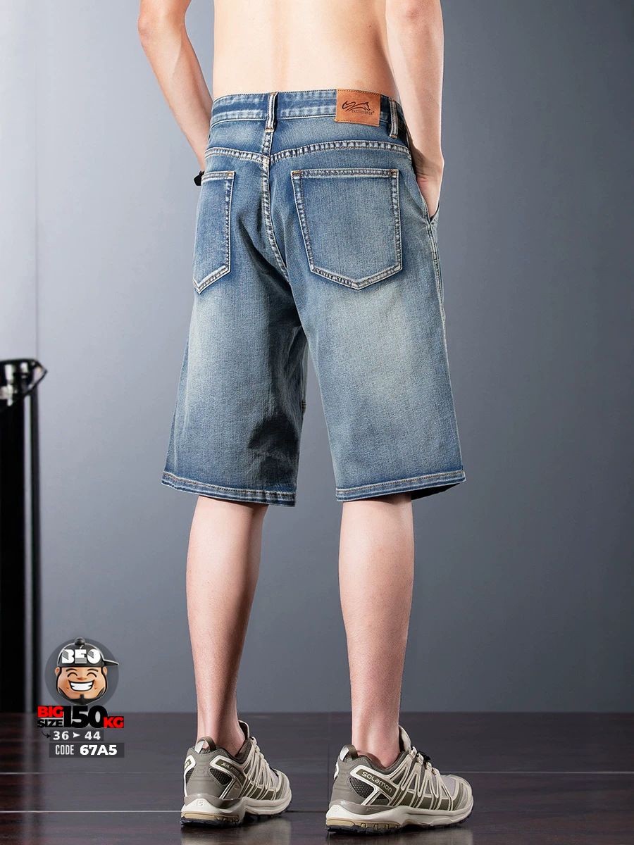 Quần short jean thun ghép khối mix logo phong cách retro 5 Quần short jean thun ghép khối mix logo phong cách retro - Ảnh 5