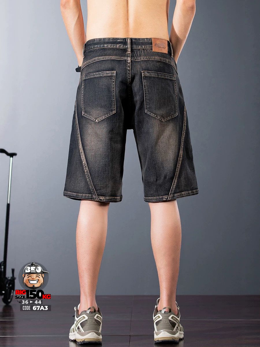 Quần short jean thun ghép nối xéo quần co giãn cá tính wax khói 5 Quần short jean thun ghép nối xéo quần co giãn cá tính wax khói - Ảnh 5