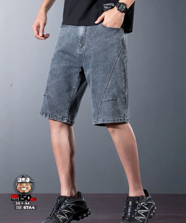 Alternative view of Quần short jean thun ghép nối xéo quần wax tiêu retro