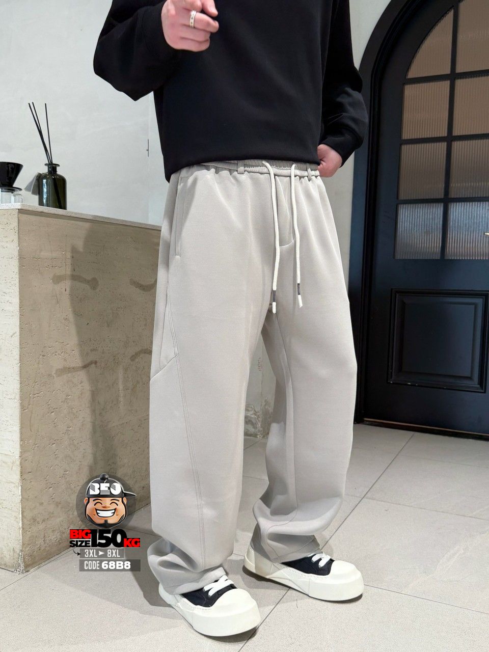Quần dài jogger thun chỉ mãng ghép ống rộng xéo gối tibe band style 1 Quần dài jogger thun chỉ mãng ghép ống rộng xéo gối tibe band style