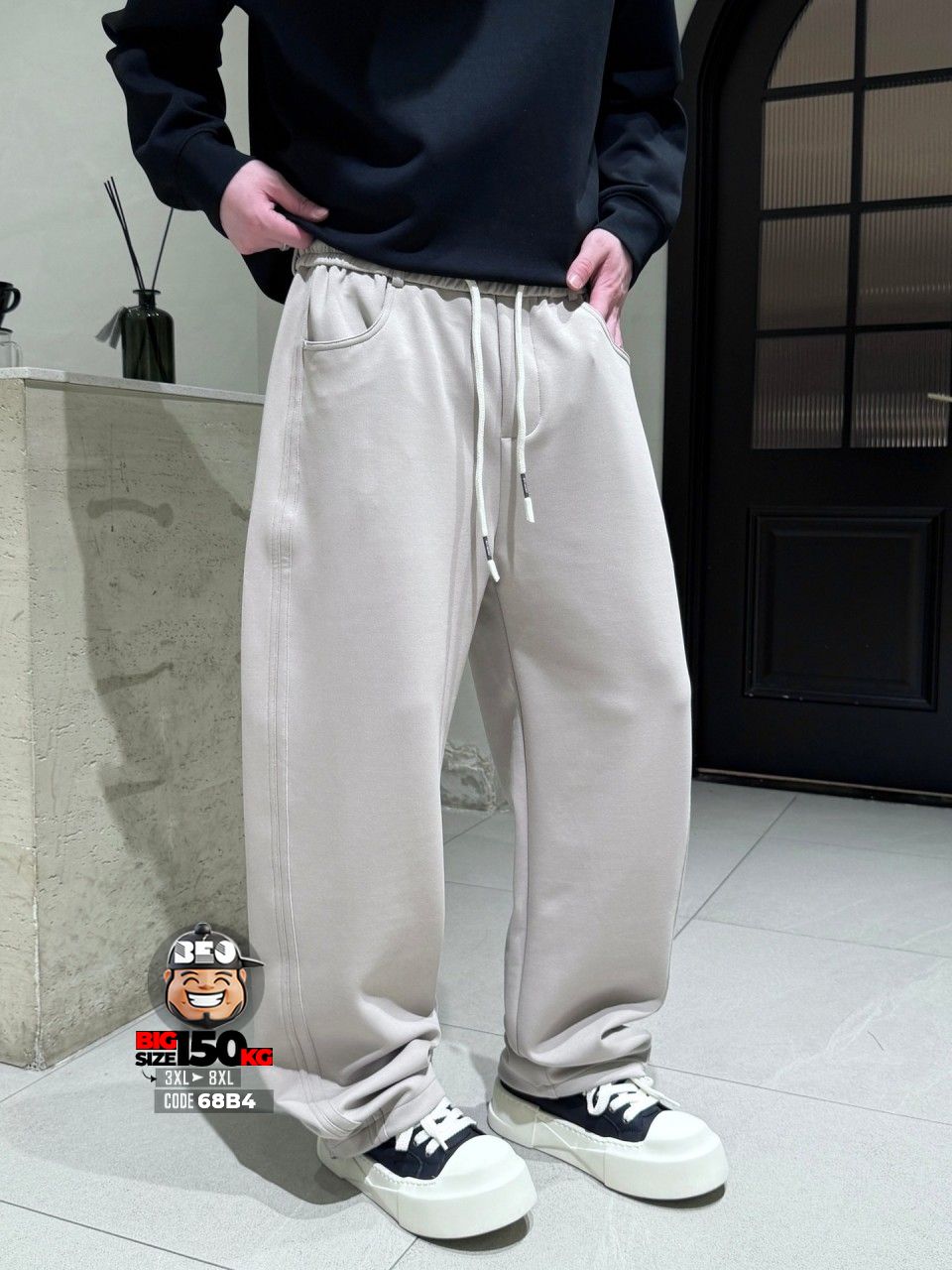 Quần dài jogger thun chỉ đôi bên hông ống rộng streetwear 1 Quần dài jogger thun chỉ đôi bên hông ống rộng streetwear