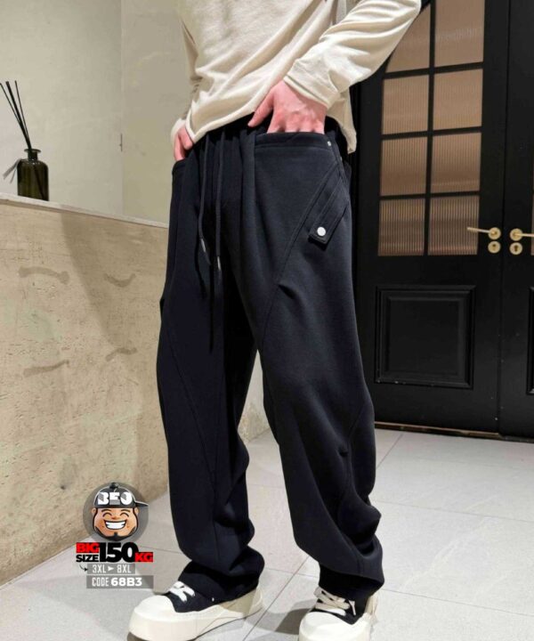 Quần dài thun jogger ống suông túi ngang chỉ nổi xéo đai