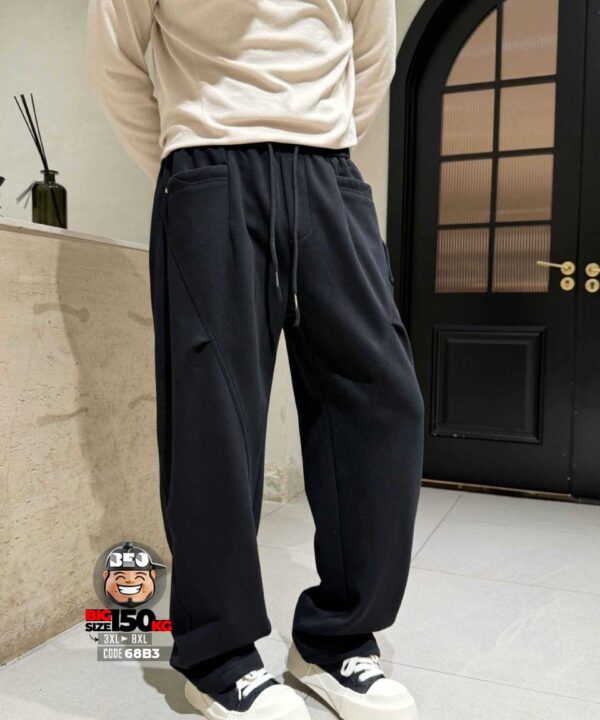 Alternative view of Quần dài thun jogger ống suông túi ngang chỉ nổi xéo đai