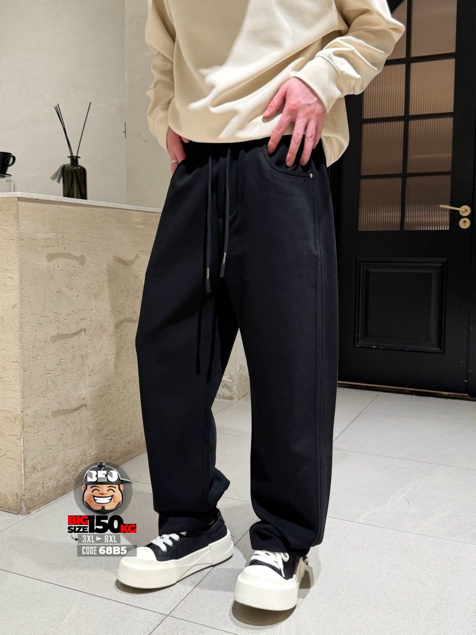 Quần dài jogger thun chỉ đôi bên hông ống rộng streetwear 2 Quần dài jogger thun chỉ đôi bên hông ống rộng streetwear - Ảnh 2