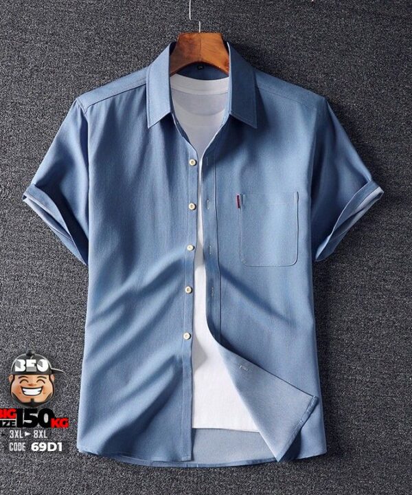 Áo sơ mi tay ngắn lụa denim phối túi giả jean chống nhăn chairman