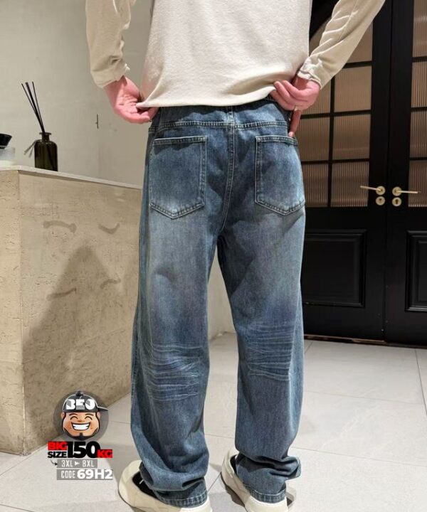 Quần dài jean ống rộng lưng thun wax cat bread streetwear - Ảnh 4