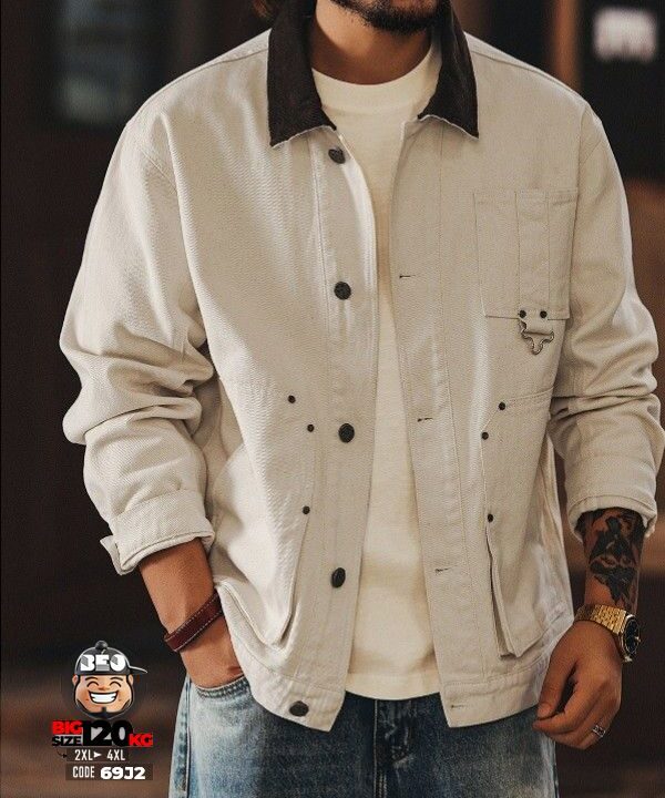Áo khoác denim jean phối túi retro form style - Ảnh 3