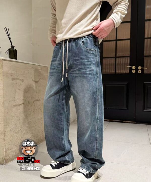 Alternative view of Quần dài jean ống rộng lưng thun wax cat bread streetwear