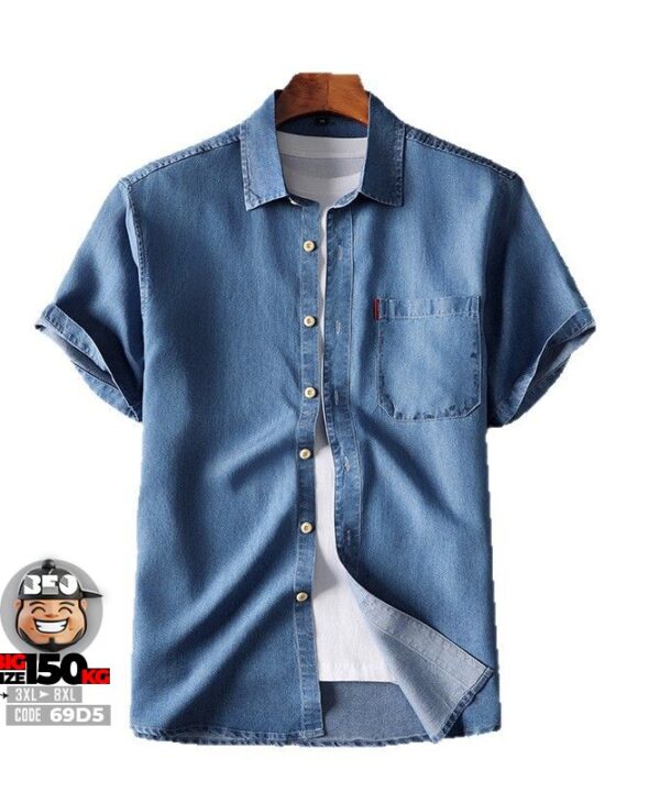 Áo sơ mi tay ngắn lụa Lyocell phối túi giả jean chống nhăn basic - Ảnh 4