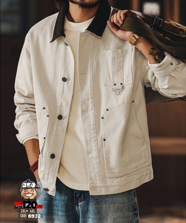 Áo khoác denim jean phối túi retro form style - Ảnh 4