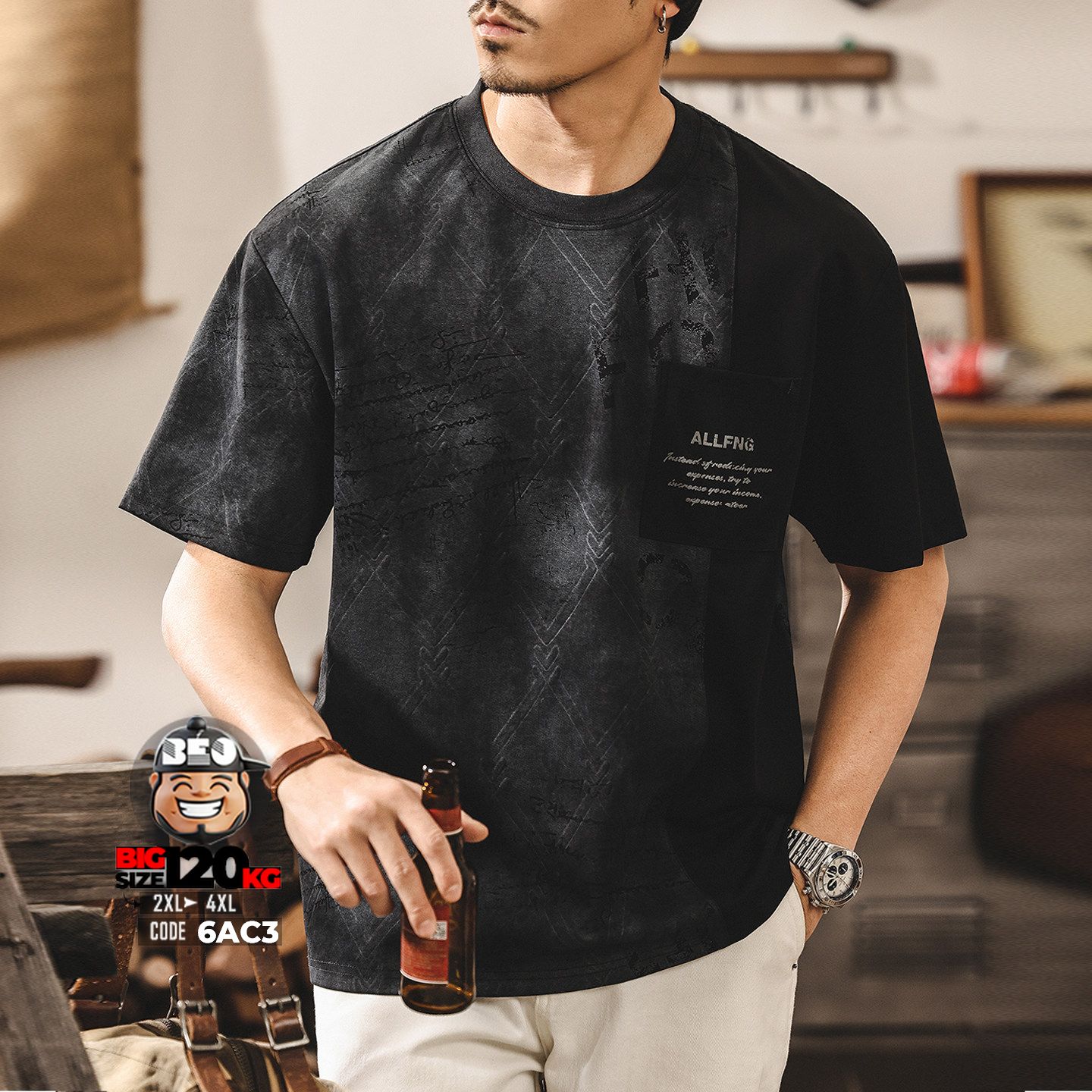 Áo thun tay ngắn texture fabric vải ráp AllfnG phối túi 5 Áo thun tay ngắn texture fabric vải ráp AllfnG phối túi - Ảnh 5